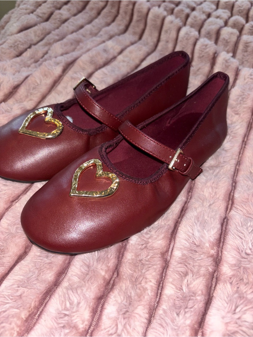 Zara Burgundy Mary Jane Shoes with Gold Heart Accent